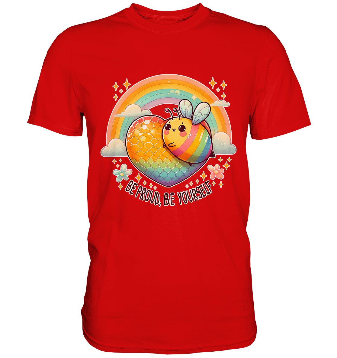 Fröhliche Regenbogen-Biene – Sei stolz, sei du selbst - Premium Shirt