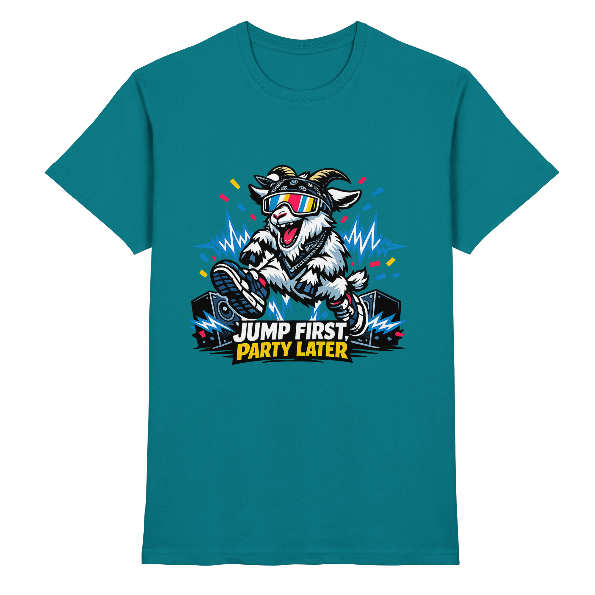 Jump First Party Later Ziege – Festival Goat - Premium Shirt