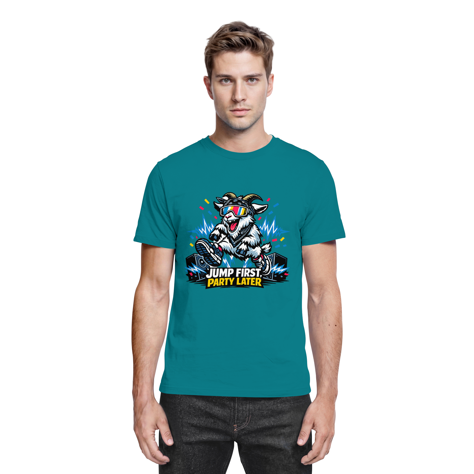 Jump First Party Later Ziege – Festival Goat - Premium Shirt