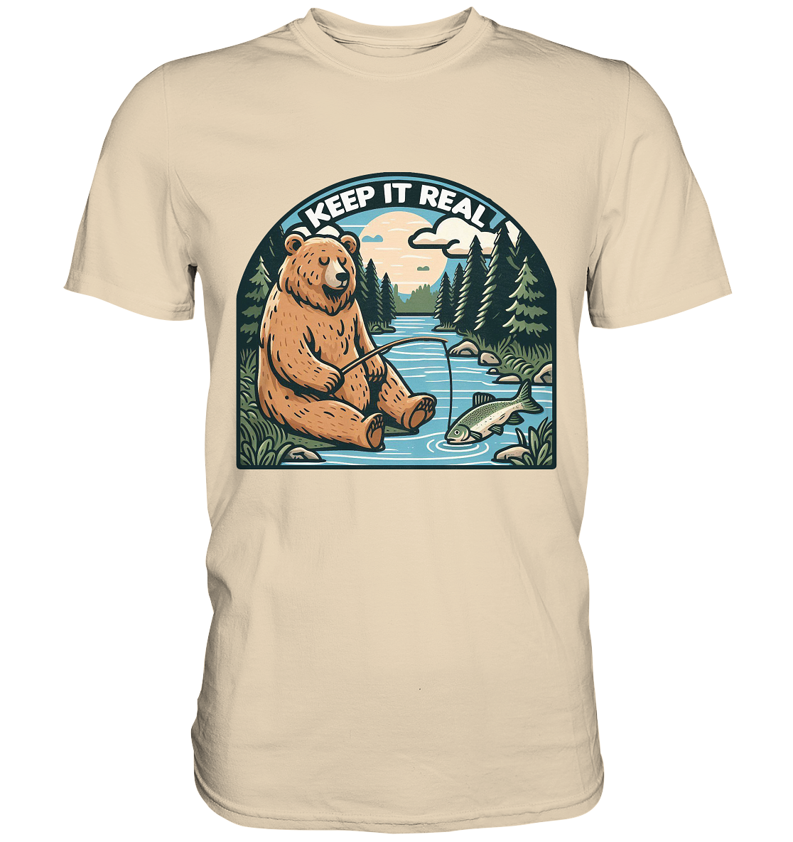 Keep it Real – Entspannter Bär beim Angeln - Premium ShirtFaunaFeels OnlineshopKeep it
