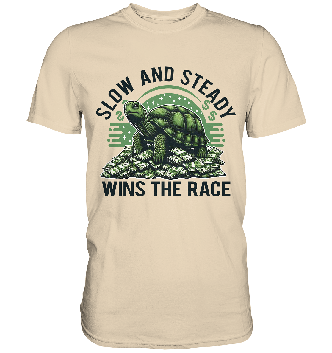 Slow and Steady Wins the Race – Schildkröte auf Geldstapel - Premium SFaunaFeels OnlineshopSteady Wins
