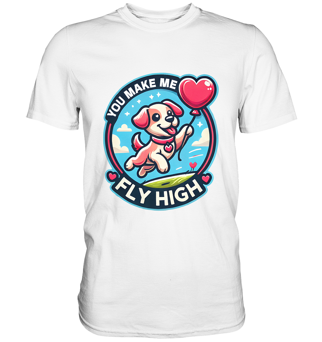 You Make Me Fly High - Verspielte Welpe mit Herzballon - Premium ShirtFaunaFeels OnlineshopFly High - Verspielte Welpe mit Herzballon - Premium Shirt