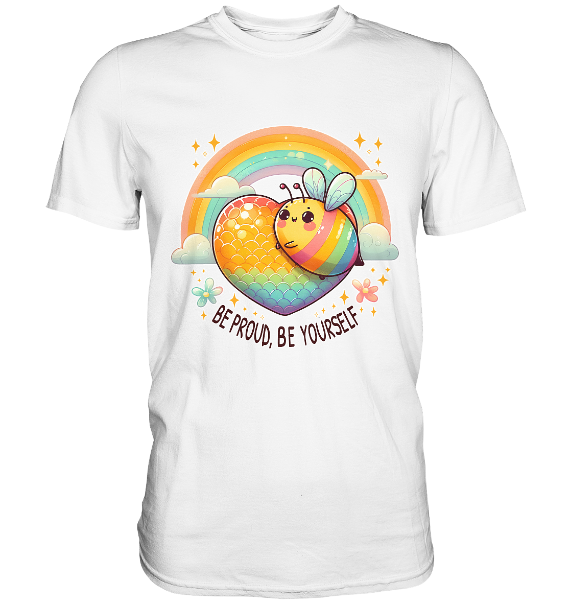 Fröhliche Regenbogen-Biene Shirt mit Herz und Regenbogenmotiv