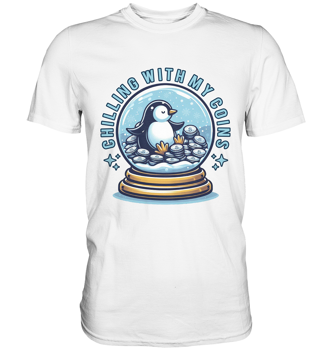 Chilling with My Coins – Entspannter Pinguin - Premium ShirtFaunaFeels OnlineshopCoins – Entspannter Pinguin - Premium Shirt