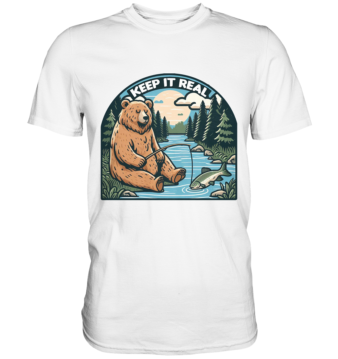 Keep it Real – Entspannter Bär beim Angeln - Premium ShirtFaunaFeels OnlineshopKeep it