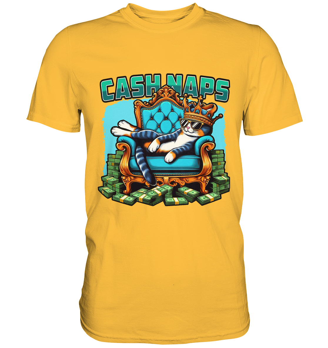 Cash Naps – Königliche Katze auf Geldthron - Premium ShirtFaunaFeels Onlineshopönigliche Katze auf Geldthron - Premium Shirt