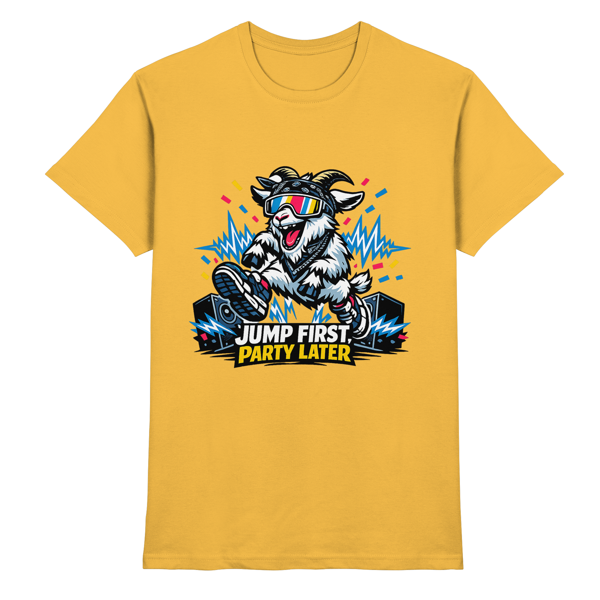 Jump First Party Later Ziege – Festival Goat - Premium Shirt