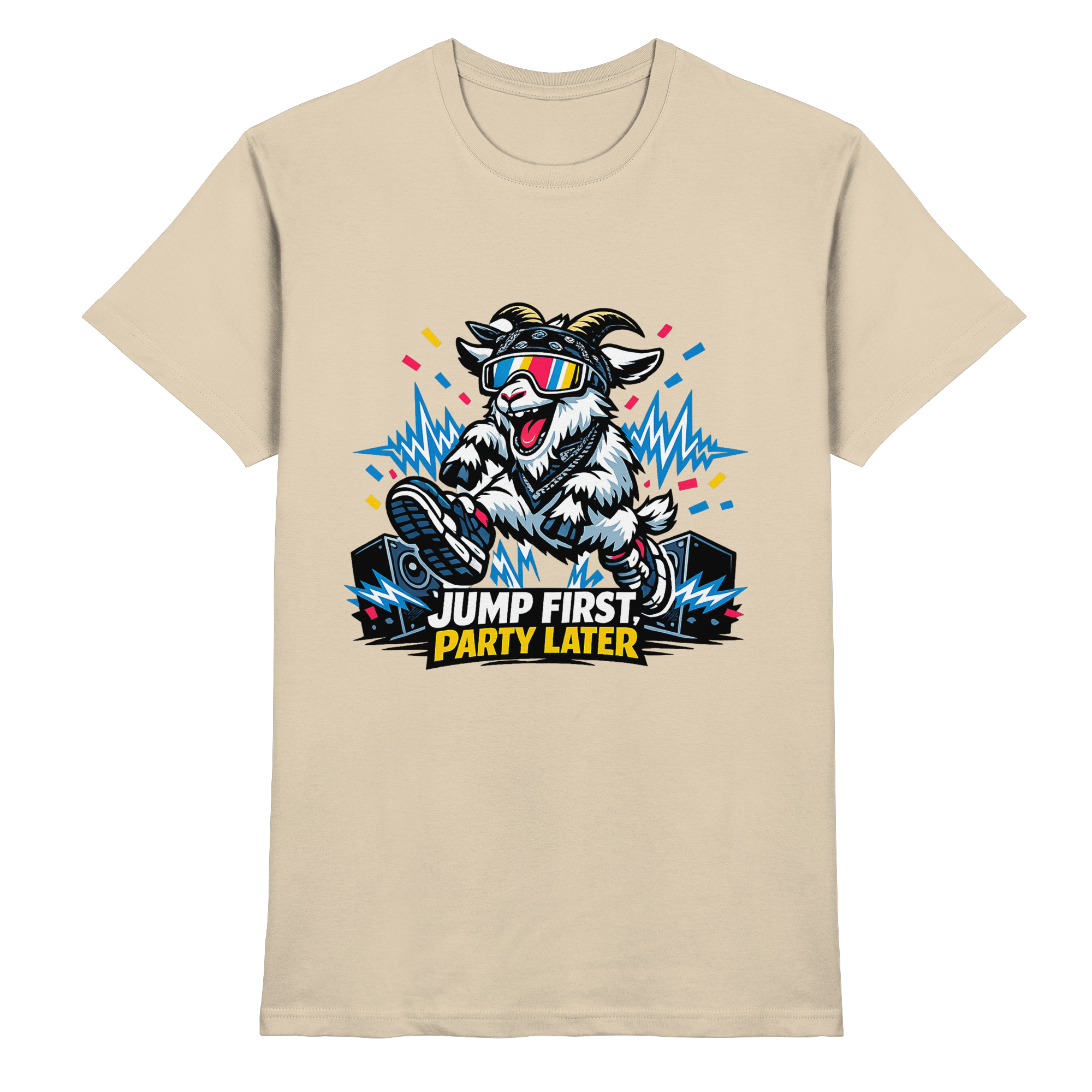 Jump First Party Later Ziege – Festival Goat - Premium Shirt
