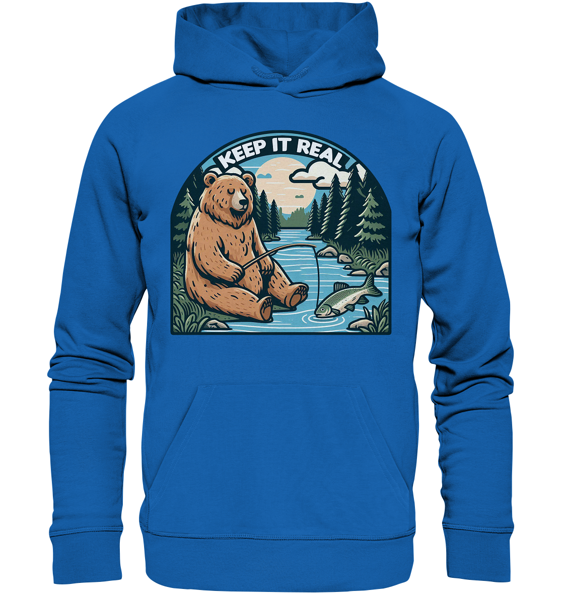 Keep it Real – Entspannter Bär beim Angeln - Premium Unisex HoodieFaunaFeels OnlineshopKeep it