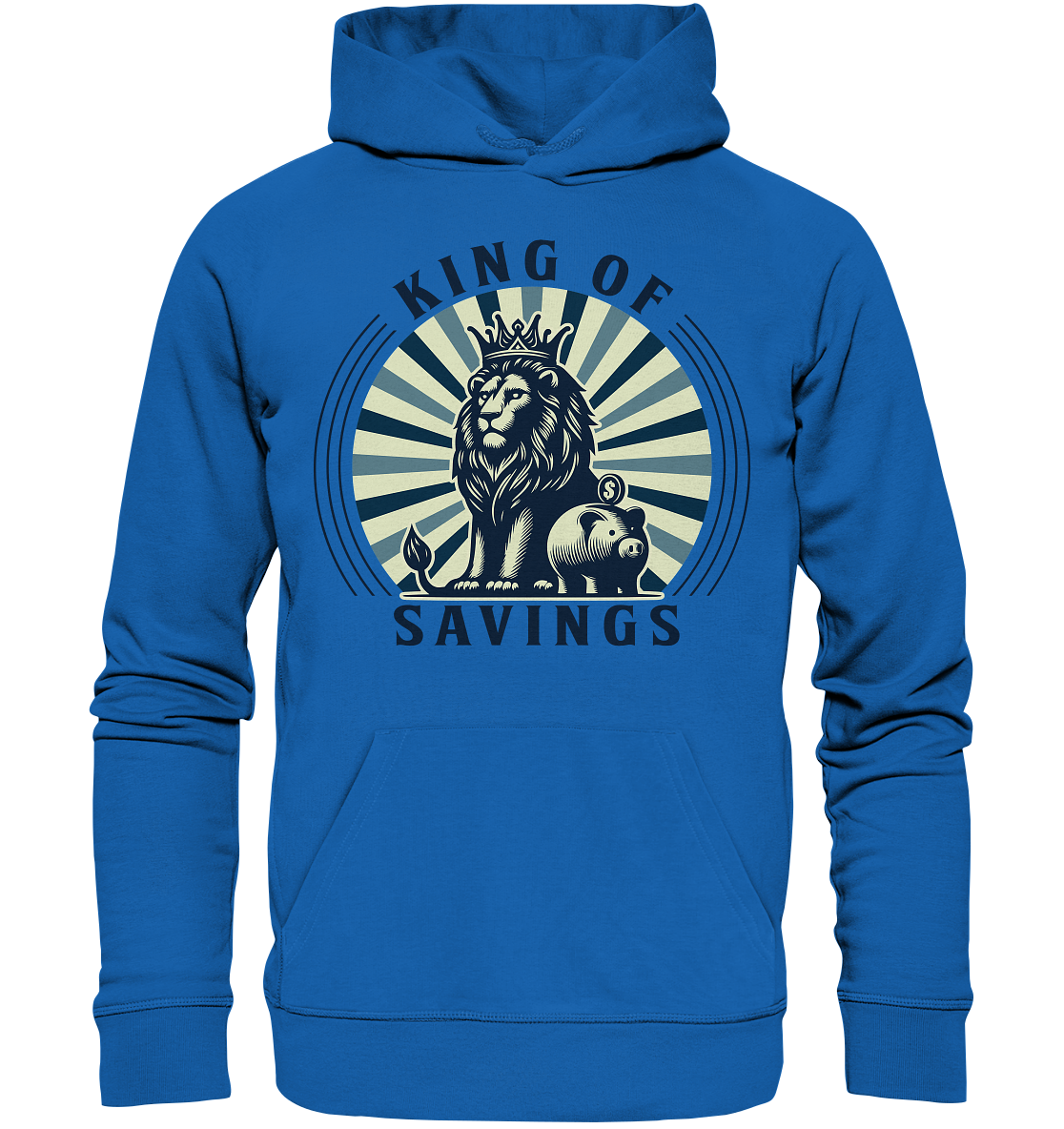 King of Savings – Löwe mit Sparschwein - Premium Unisex HoodieFaunaFeels OnlineshopKing of