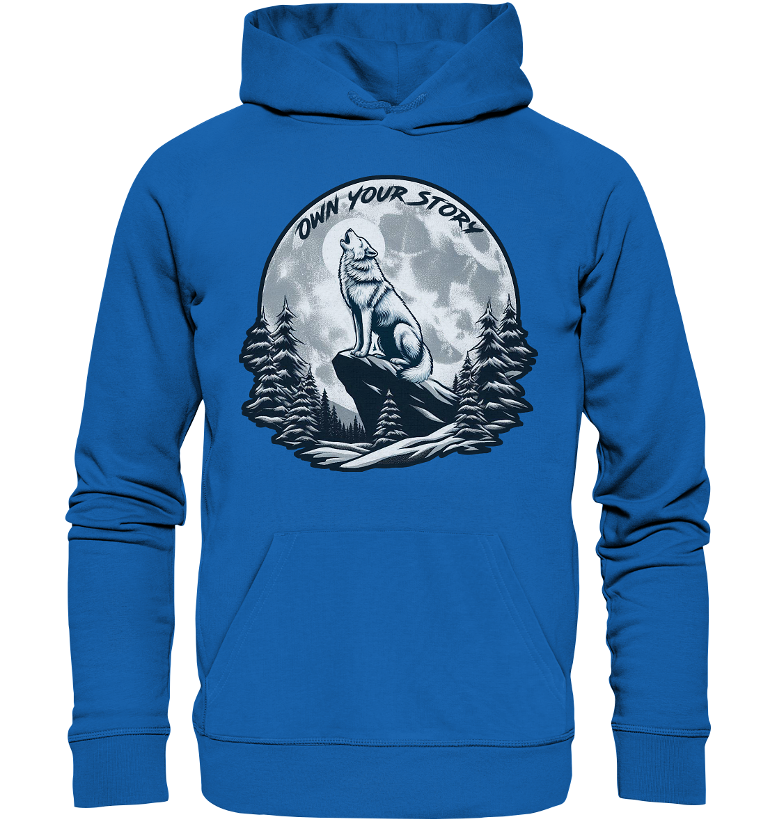 Own Your Story – Heulender Wolf bei Vollmond - Premium Unisex HoodieFaunaFeels Onlineshopstory – heulender wolf bei vollmond - premium unisex hoodie