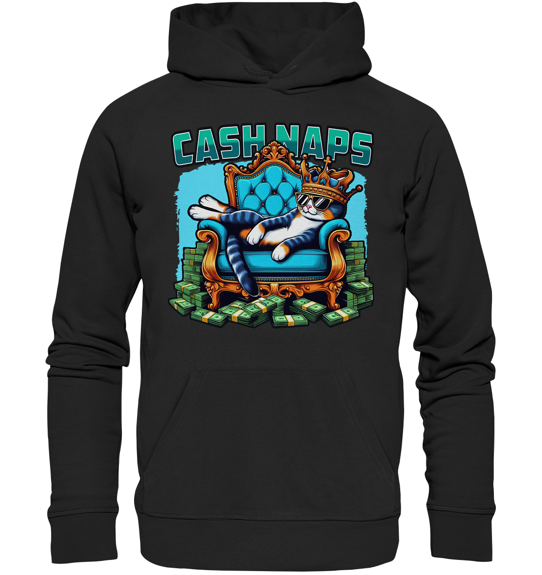 Cash Naps – Königliche Katze auf Geldthron - Premium Unisex HoodieFaunaFeels OnlineshopCash Naps – Koenigliche Katze auf Geldthron - Premium Unisex Hoodie