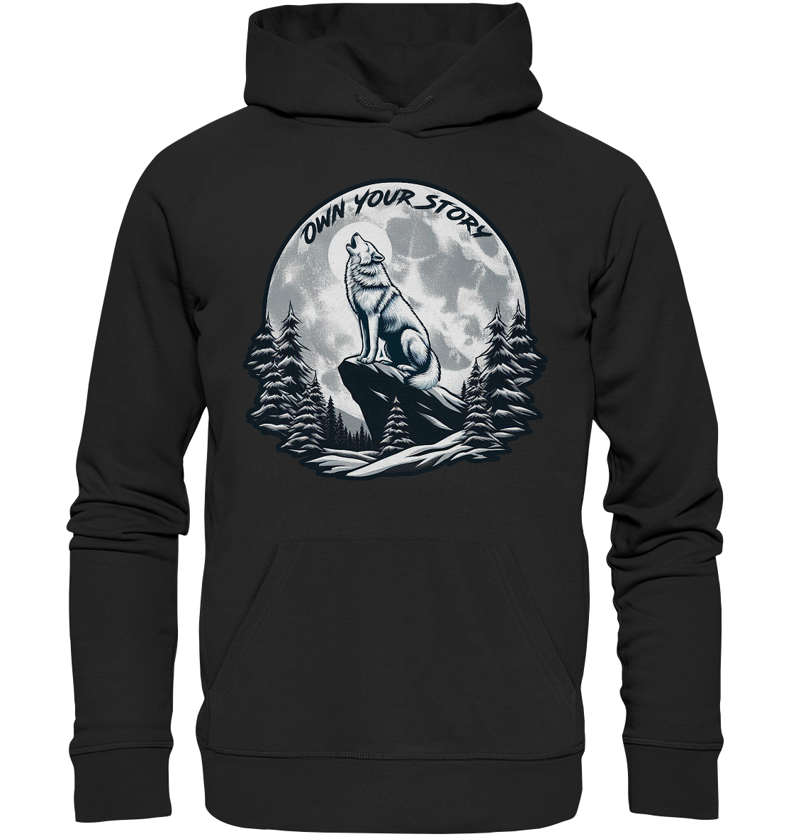 Own Your Story – Heulender Wolf bei Vollmond - Premium Unisex HoodieFaunaFeels Onlineshopstory – heulender wolf bei vollmond - premium unisex hoodie