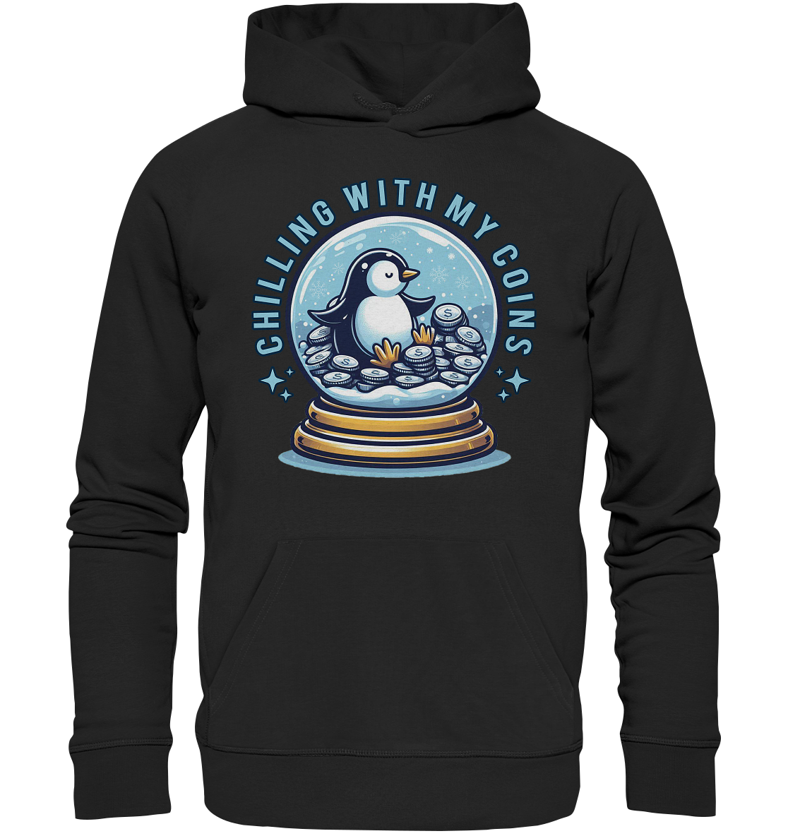 Chilling with My Coins – Entspannter Pinguin - Premium Unisex HoodieFaunaFeels Onlineshopchilling