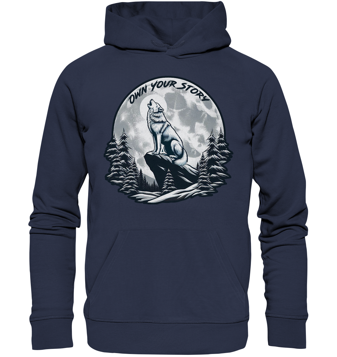 Own Your Story – Heulender Wolf bei Vollmond - Premium Unisex HoodieFaunaFeels Onlineshopstory – heulender wolf bei vollmond - premium unisex hoodie