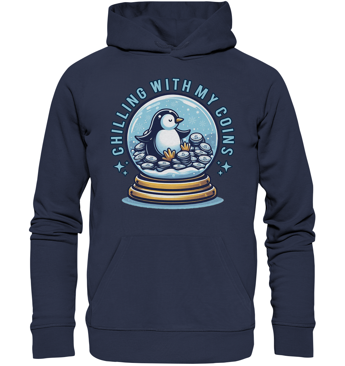 Chilling with My Coins – Entspannter Pinguin - Premium Unisex HoodieFaunaFeels Onlineshopchilling