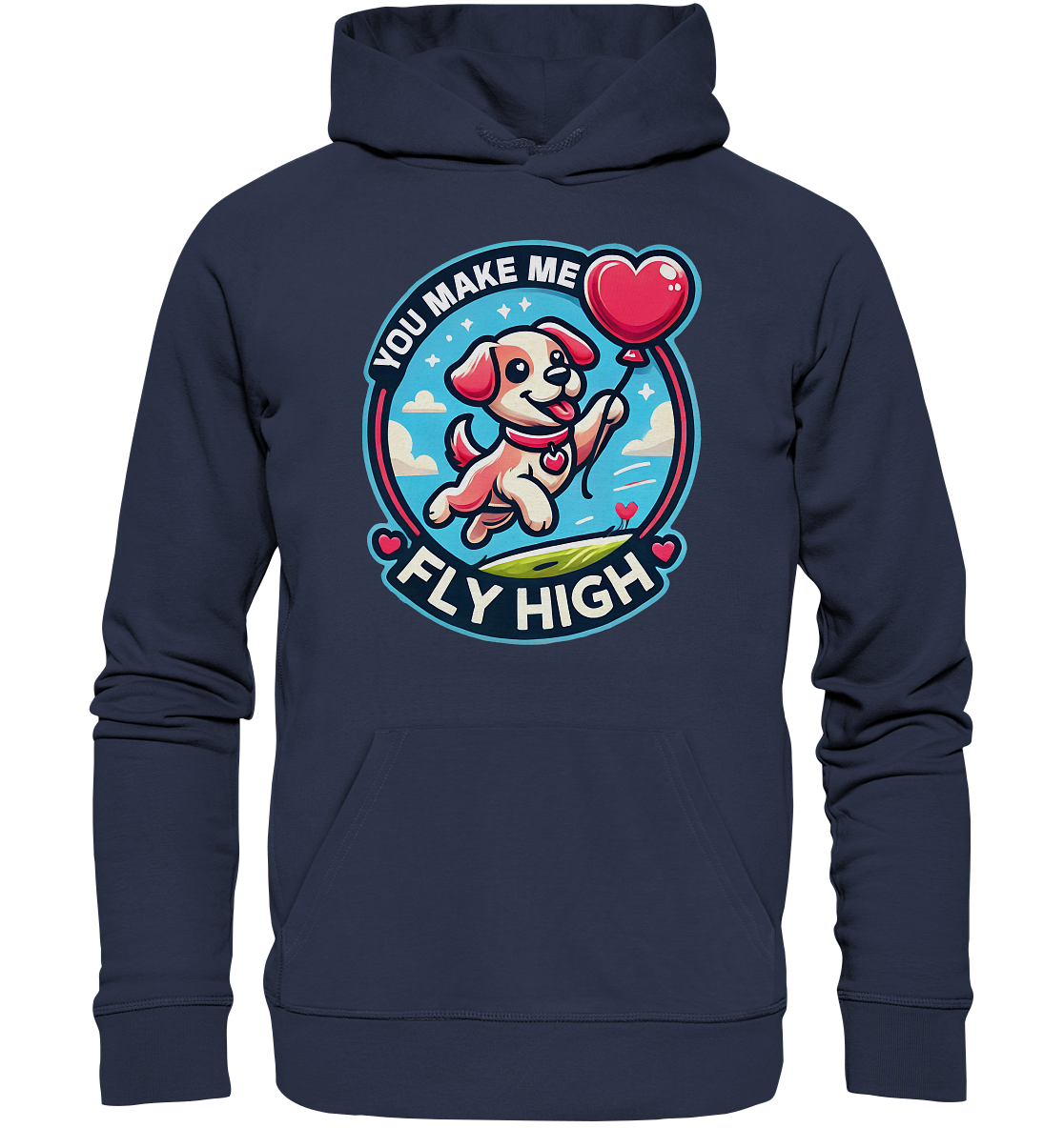 You Make Me Fly High - Verspielte Welpe mit Herzballon - Premium UniseFaunaFeels OnlineshopFly High - Verspielte Welpe mit Herzballon - Premium Unisex Hoodie