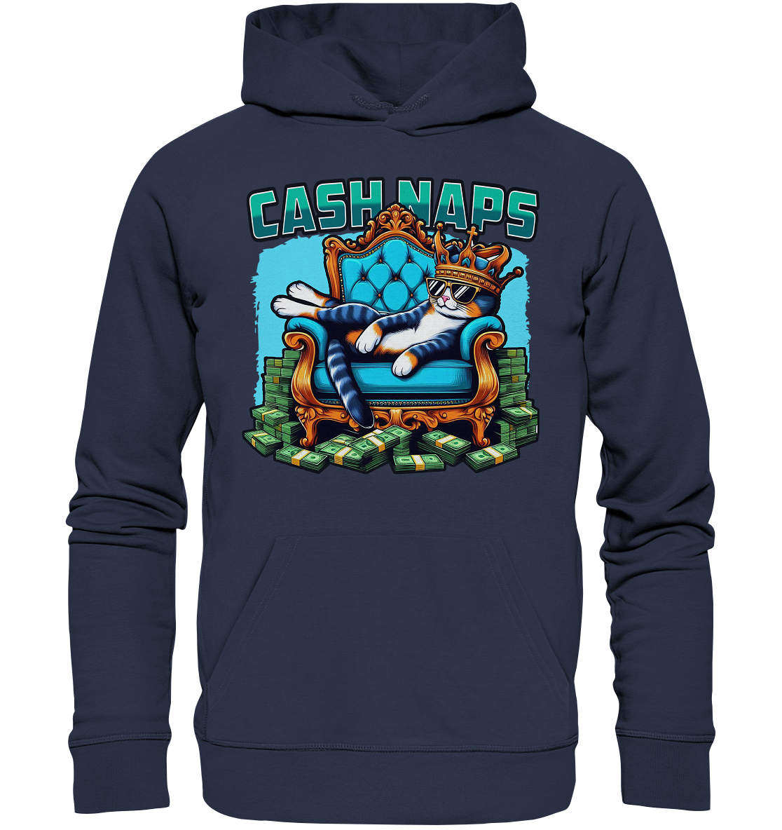 Cash Naps – Königliche Katze auf Geldthron - Premium Unisex HoodieFaunaFeels OnlineshopCash Naps – Koenigliche Katze auf Geldthron - Premium Unisex Hoodie