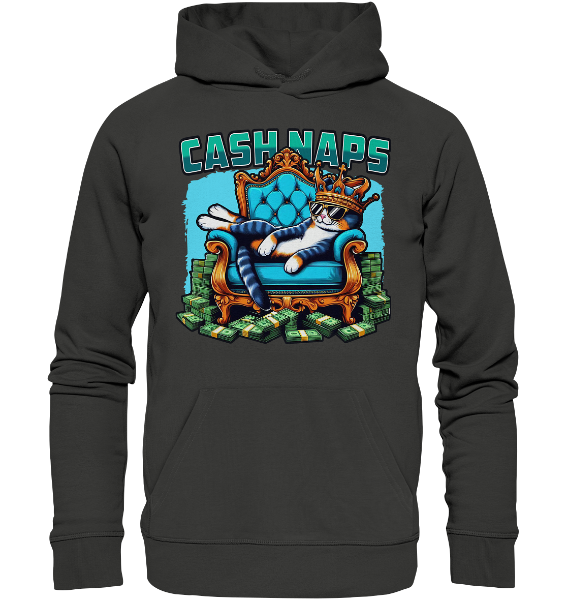 Cash Naps – Königliche Katze auf Geldthron - Premium Unisex HoodieFaunaFeels OnlineshopCash Naps – Koenigliche Katze auf Geldthron - Premium Unisex Hoodie