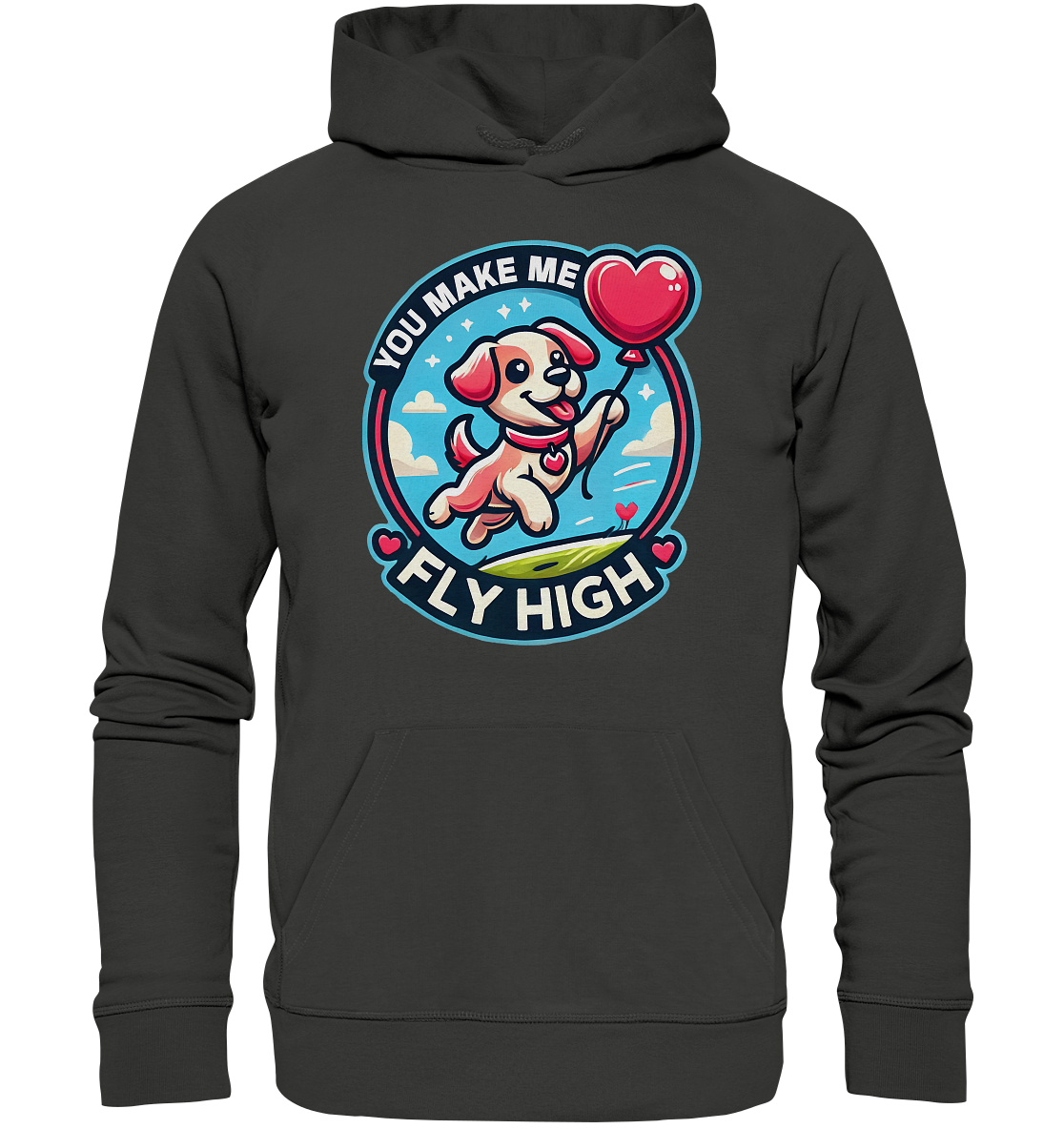 You Make Me Fly High - Verspielte Welpe mit Herzballon - Premium UniseFaunaFeels OnlineshopFly High - Verspielte Welpe mit Herzballon - Premium Unisex Hoodie
