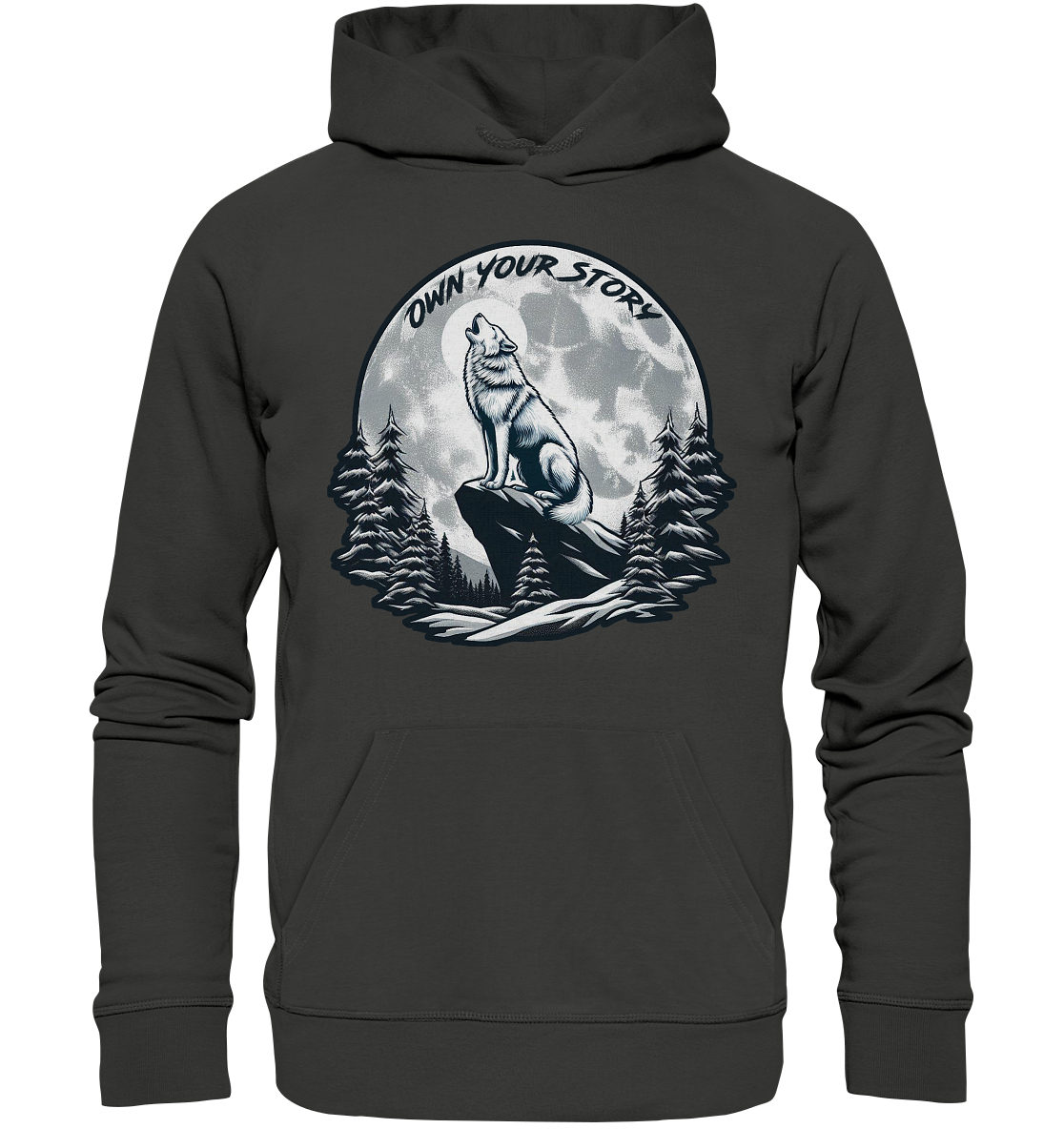 Own Your Story – Heulender Wolf bei Vollmond - Premium Unisex HoodieFaunaFeels Onlineshopstory – heulender wolf bei vollmond - premium unisex hoodie