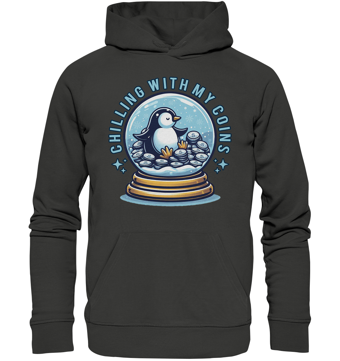 Chilling with My Coins – Entspannter Pinguin - Premium Unisex HoodieFaunaFeels Onlineshopchilling