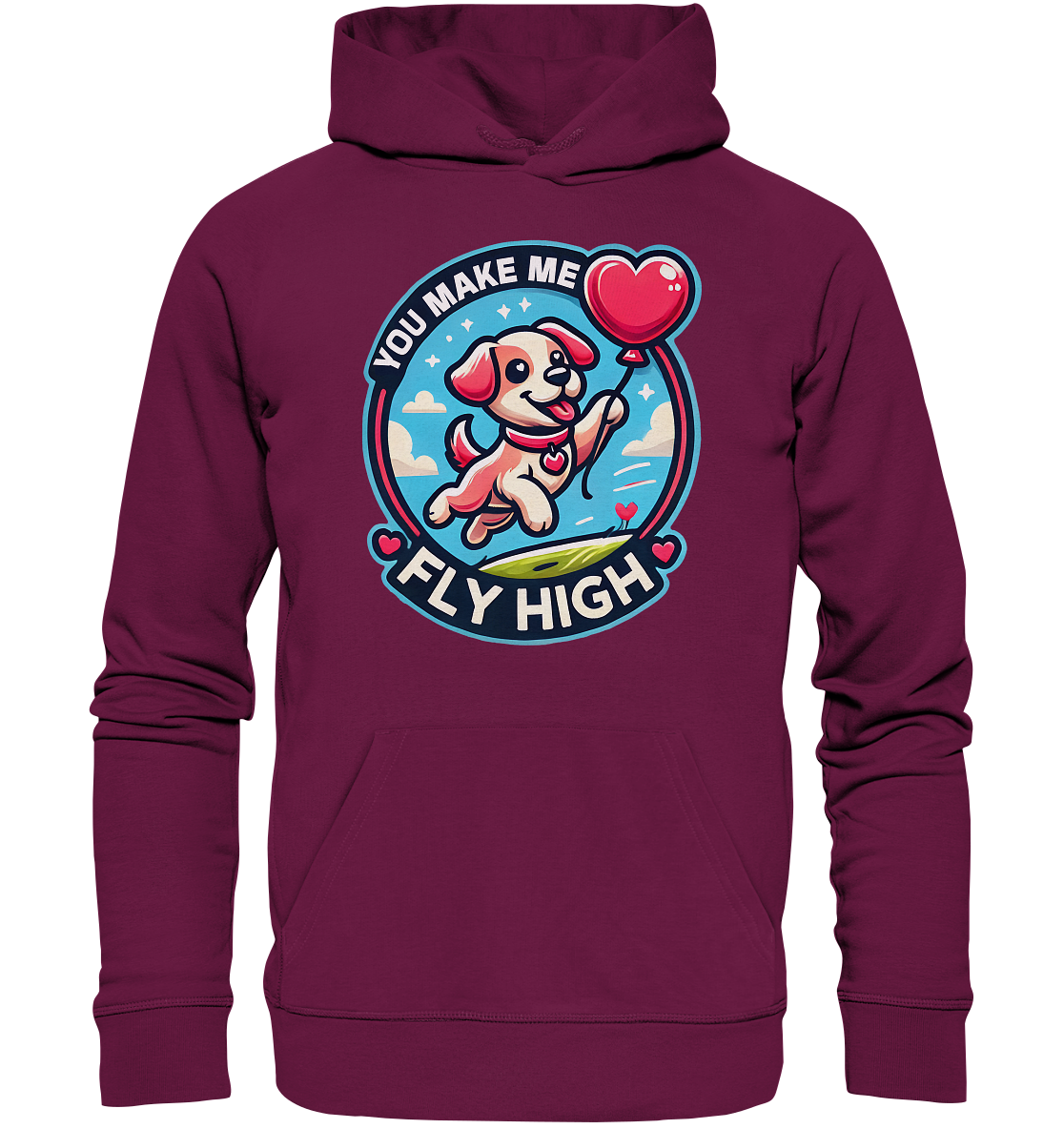 You Make Me Fly High - Verspielte Welpe mit Herzballon - Premium UniseFaunaFeels OnlineshopFly High - Verspielte Welpe mit Herzballon - Premium Unisex Hoodie