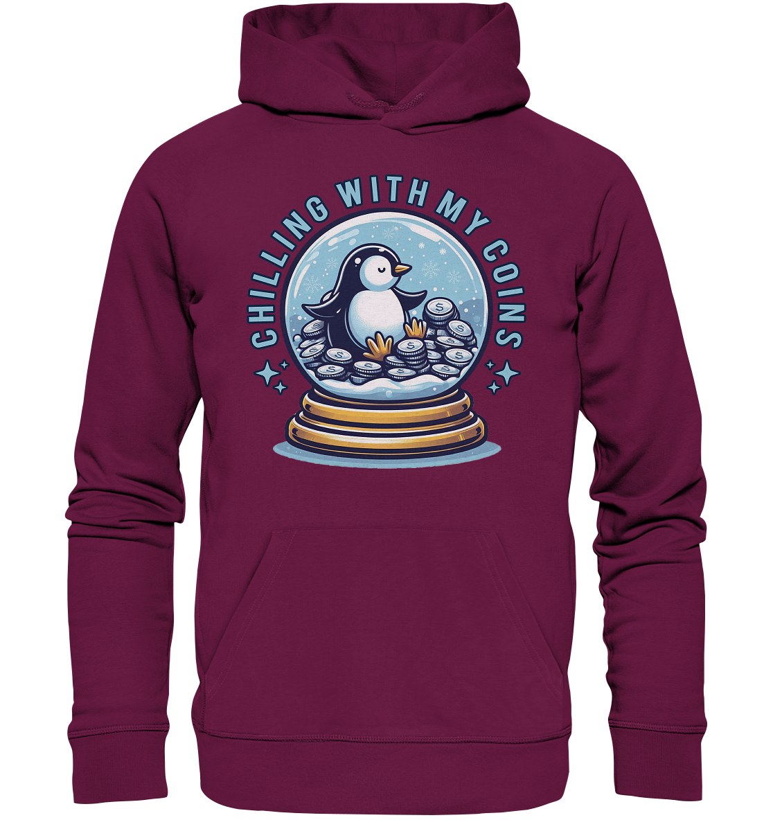Chilling with My Coins – Entspannter Pinguin - Premium Unisex HoodieFaunaFeels Onlineshopchilling