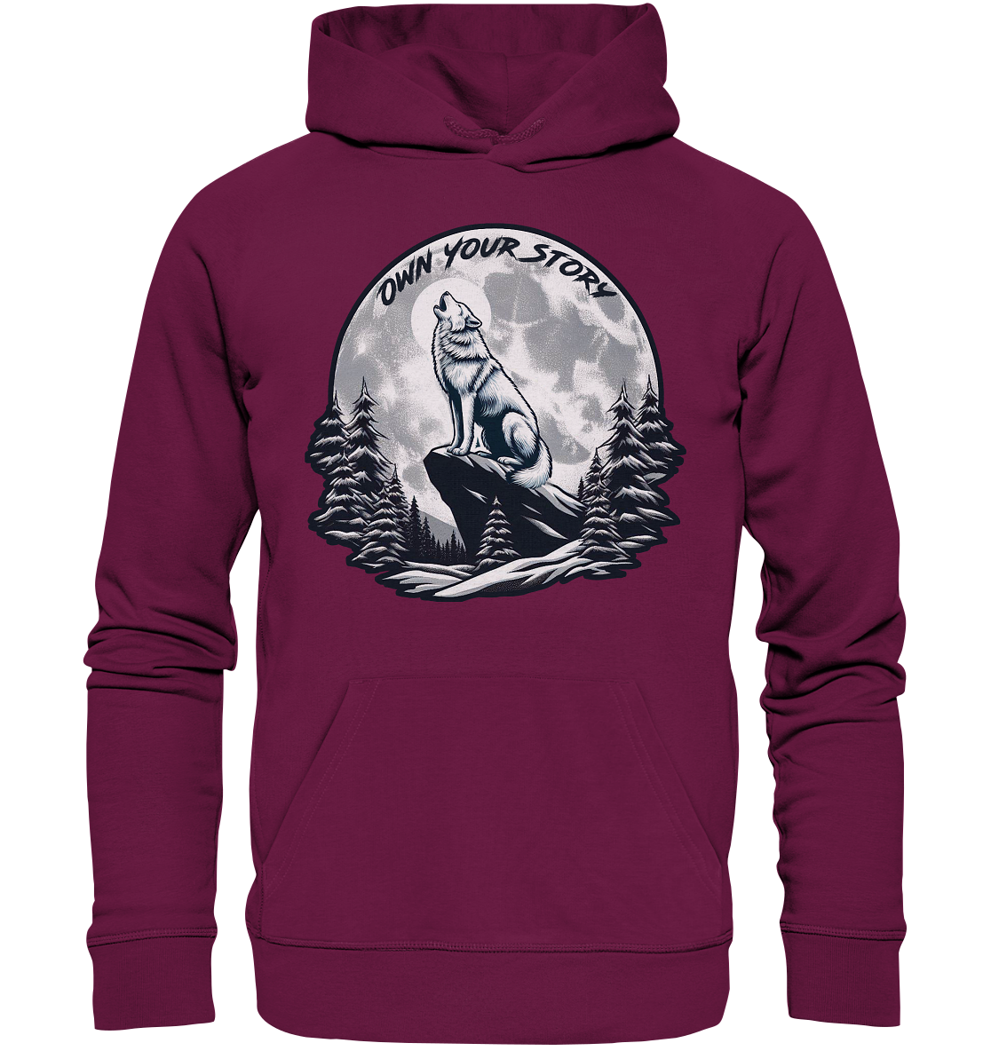 Own Your Story – Heulender Wolf bei Vollmond - Premium Unisex HoodieFaunaFeels Onlineshopstory – heulender wolf bei vollmond - premium unisex hoodie