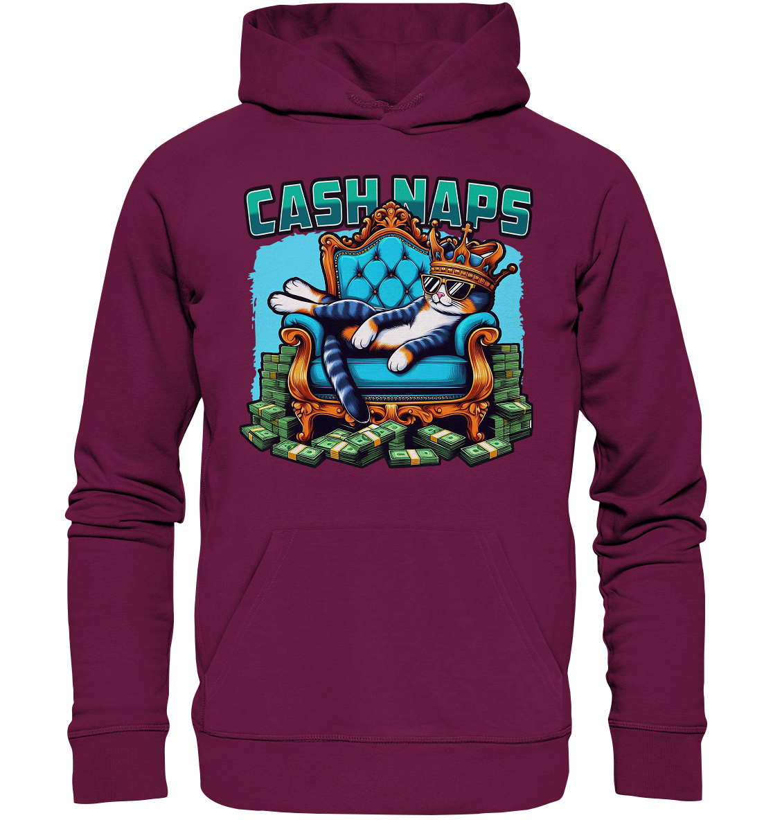 Cash Naps – Königliche Katze auf Geldthron - Premium Unisex HoodieFaunaFeels OnlineshopCash Naps – Koenigliche Katze auf Geldthron - Premium Unisex Hoodie