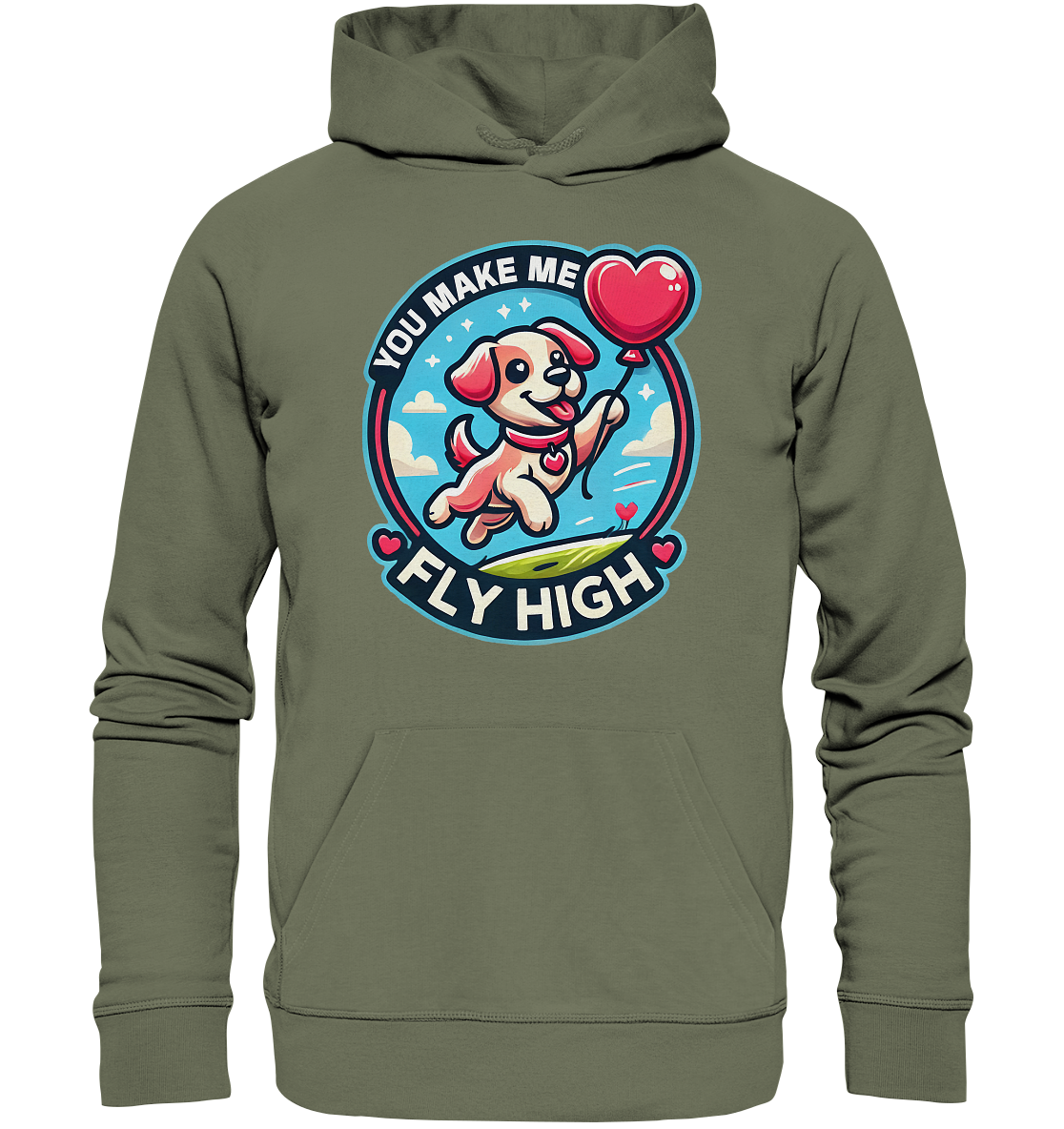 You Make Me Fly High - Verspielte Welpe mit Herzballon - Premium UniseFaunaFeels OnlineshopFly High - Verspielte Welpe mit Herzballon - Premium Unisex Hoodie