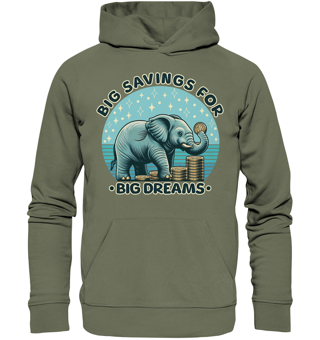 Big Savings for Big Dreams – Elefant mit Münzen - Premium Unisex HoodiFaunaFeels Onlineshopbig dreams – elefant mit