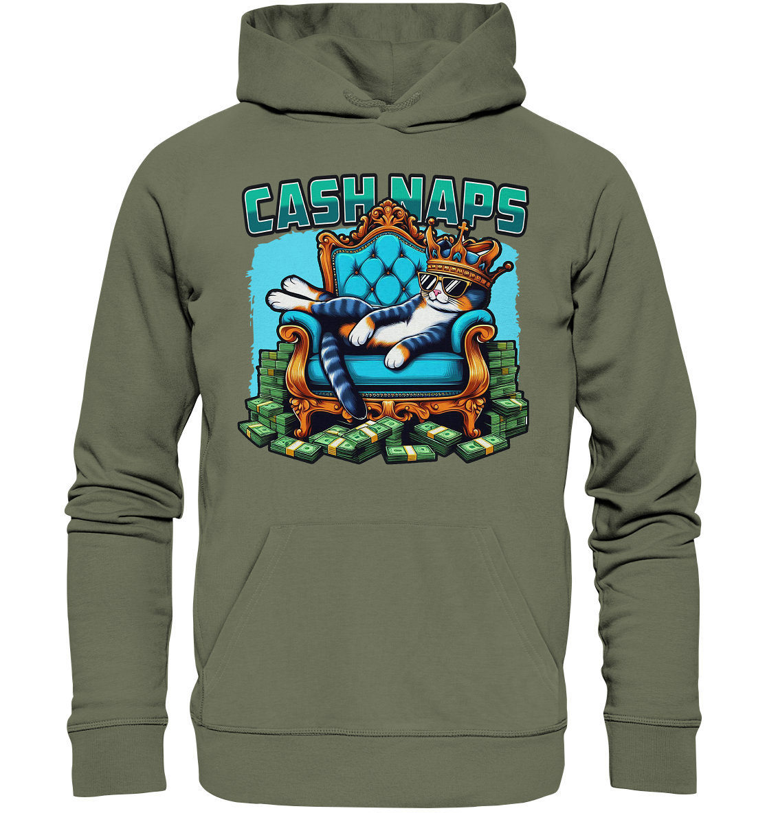 Cash Naps – Königliche Katze auf Geldthron - Premium Unisex HoodieFaunaFeels OnlineshopCash Naps – Koenigliche Katze auf Geldthron - Premium Unisex Hoodie