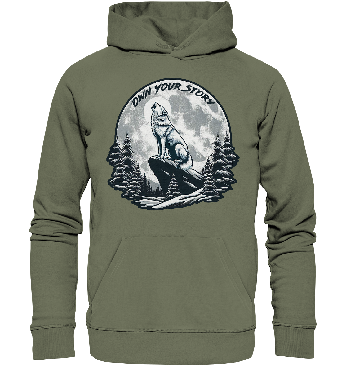 Own Your Story – Heulender Wolf bei Vollmond - Premium Unisex HoodieFaunaFeels Onlineshopstory – heulender wolf bei vollmond - premium unisex hoodie