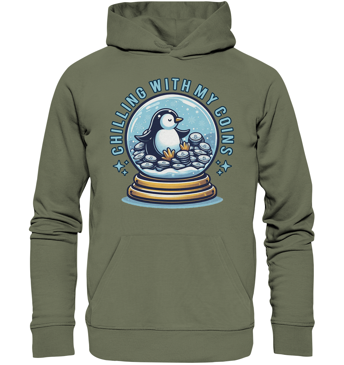 Chilling with My Coins – Entspannter Pinguin - Premium Unisex HoodieFaunaFeels Onlineshopchilling