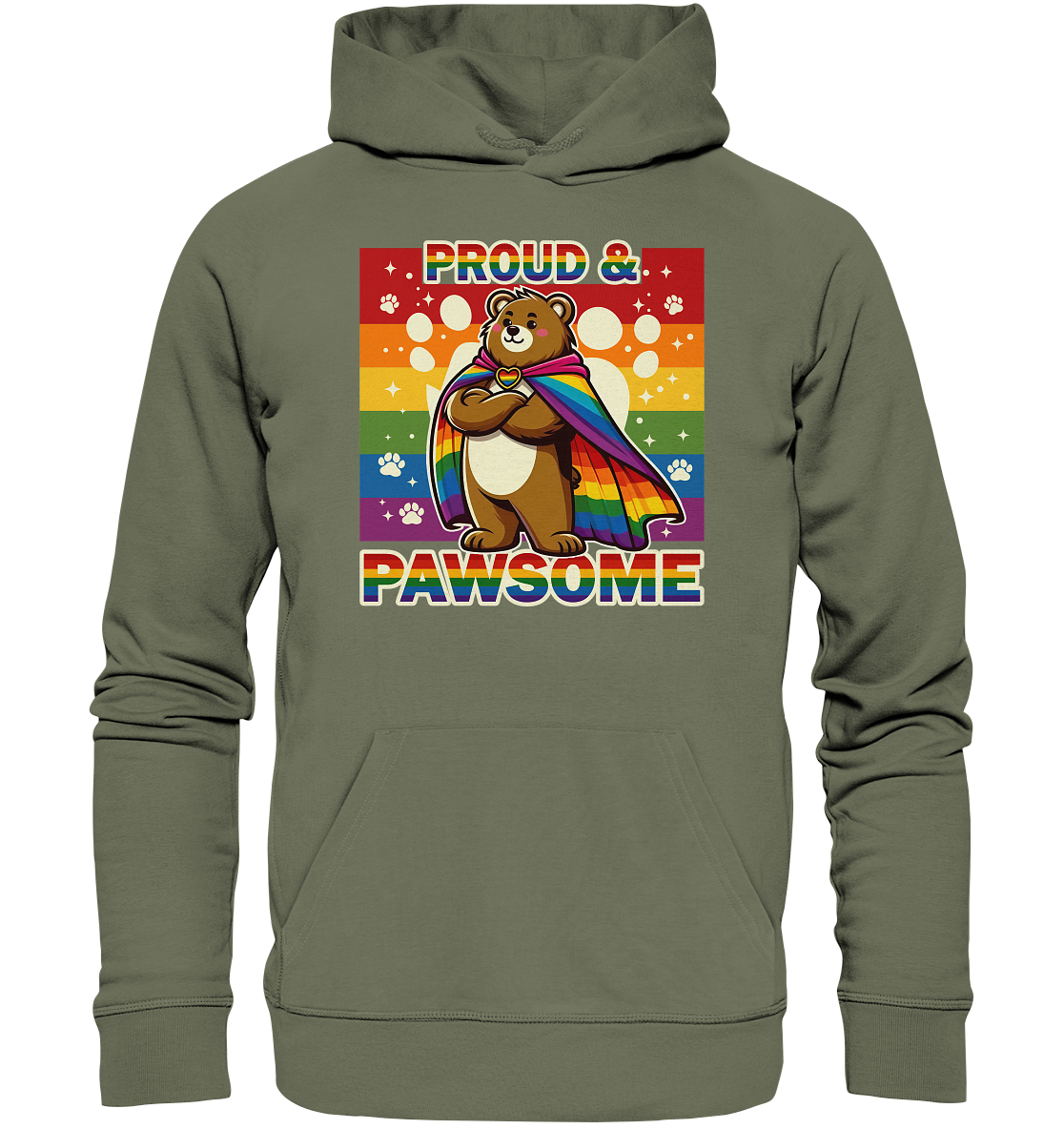Proud & Pawsome Rainbow Bear Unisex Hoodie with LGBTQ+ Pride Design
