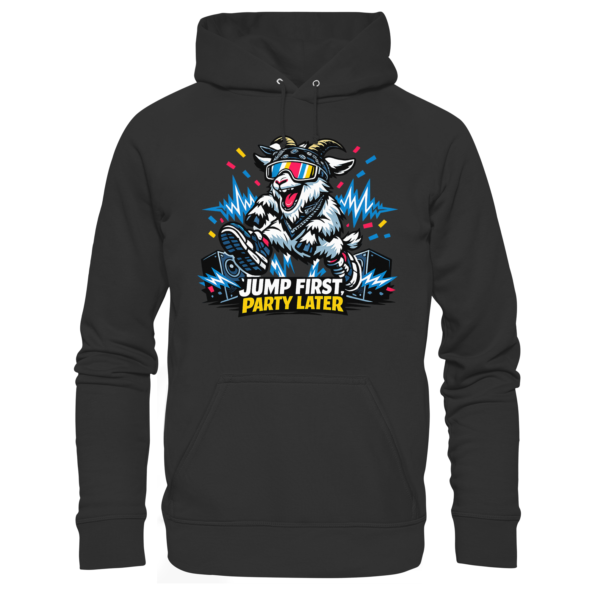 Jump First Party Later Ziege – Festival Goat - Premium Unisex Hoodie