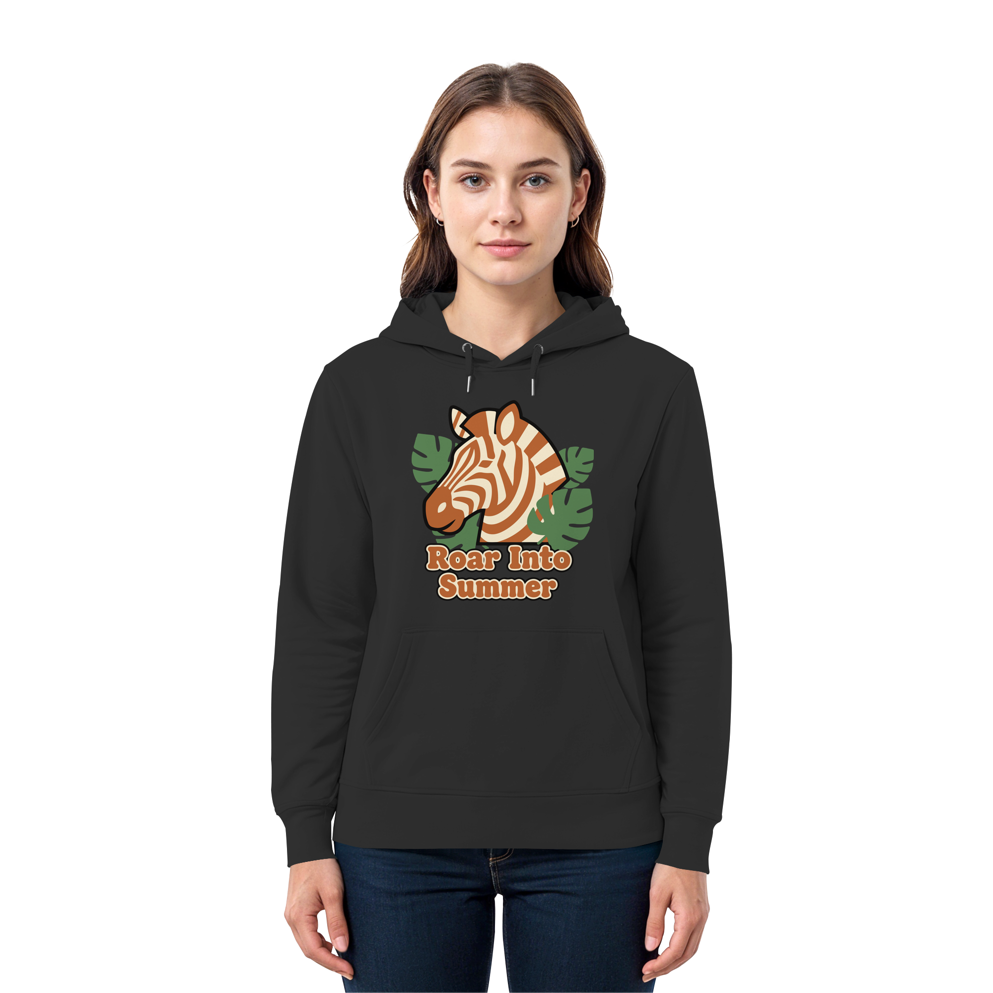 Roar Into Summer Zebra – Tropisches Streifentier - Premium Unisex Hoodie