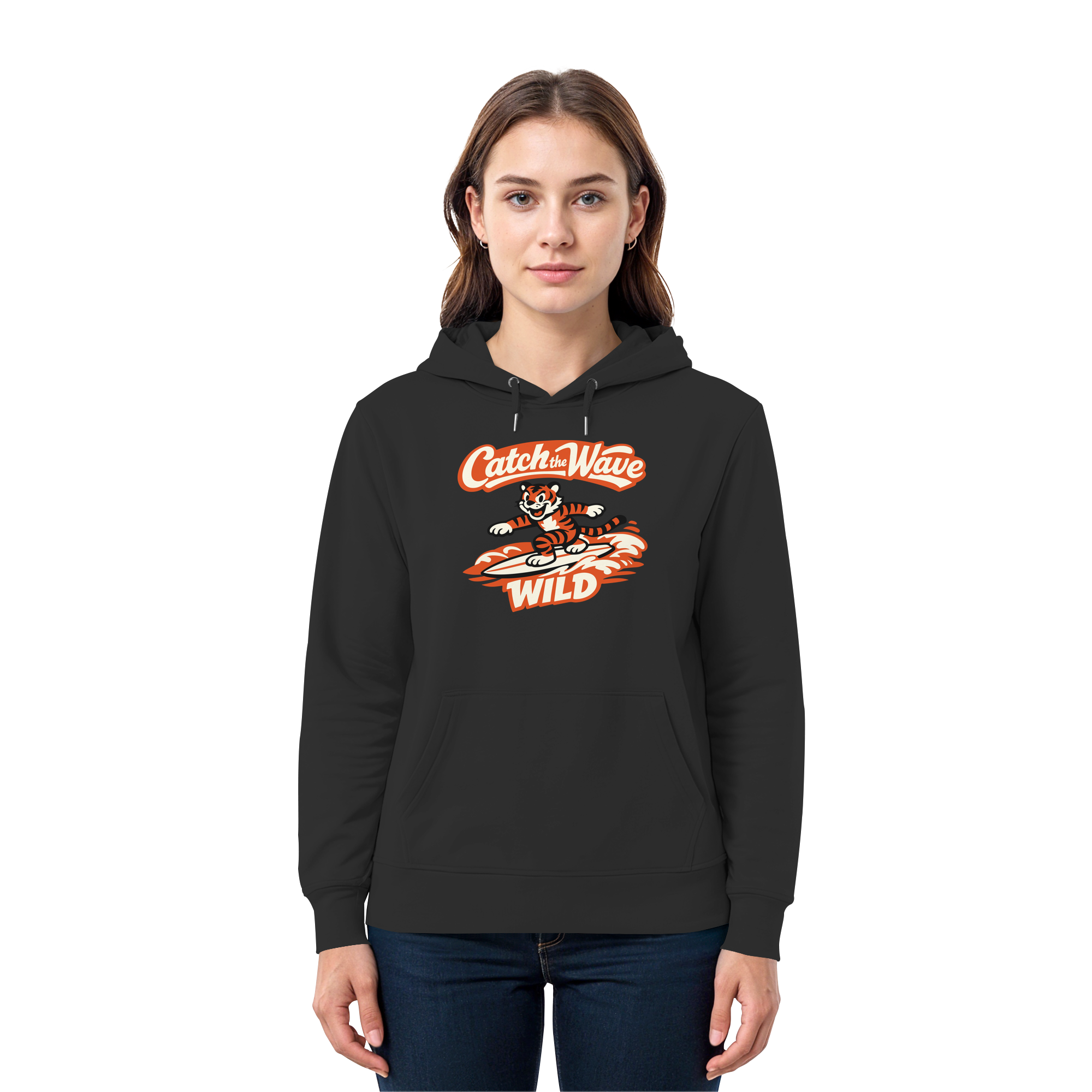 Catch the Wave Tiger – Vintage Surf Wildcat - Premium Unisex Hoodie