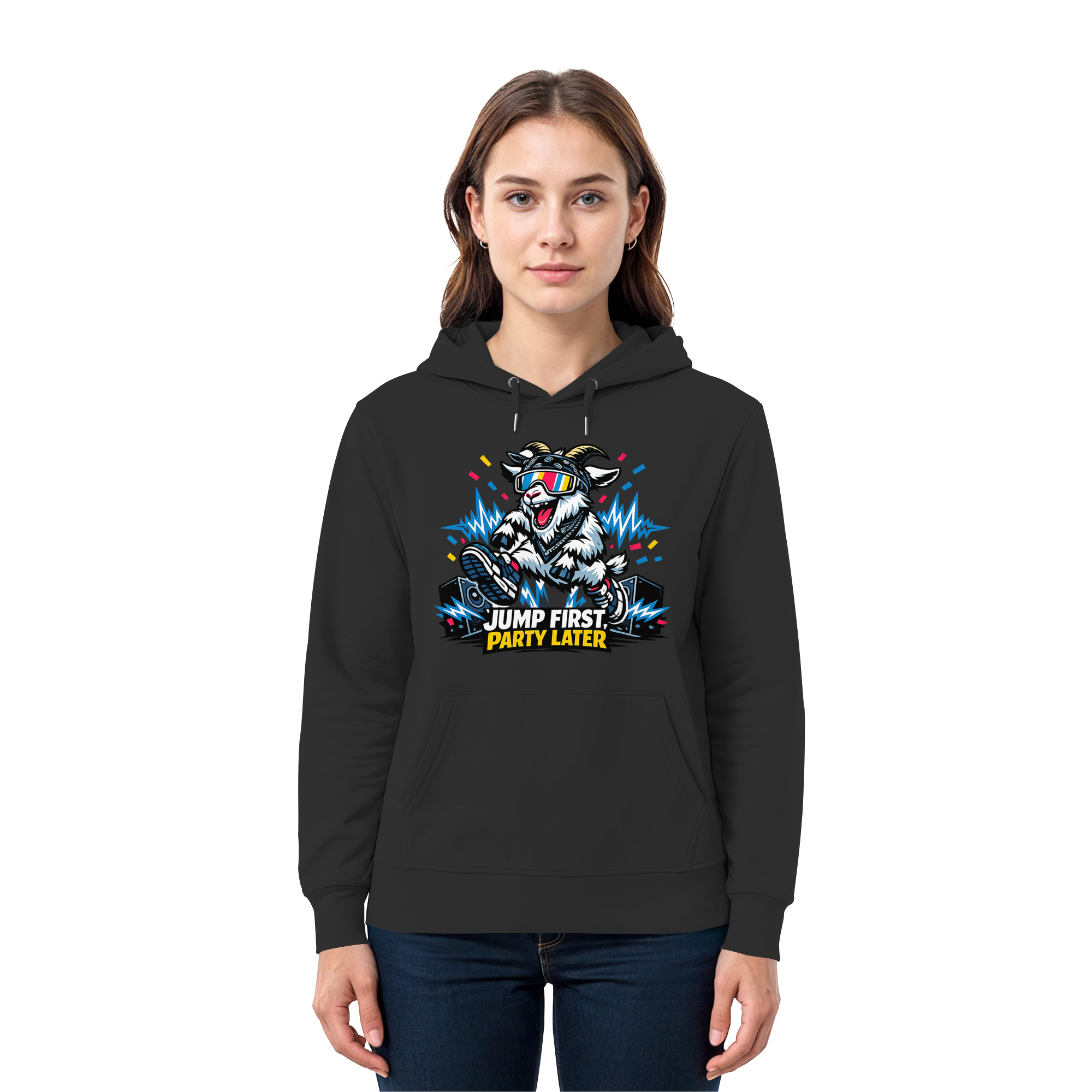 Jump First Party Later Ziege – Festival Goat - Premium Unisex Hoodie