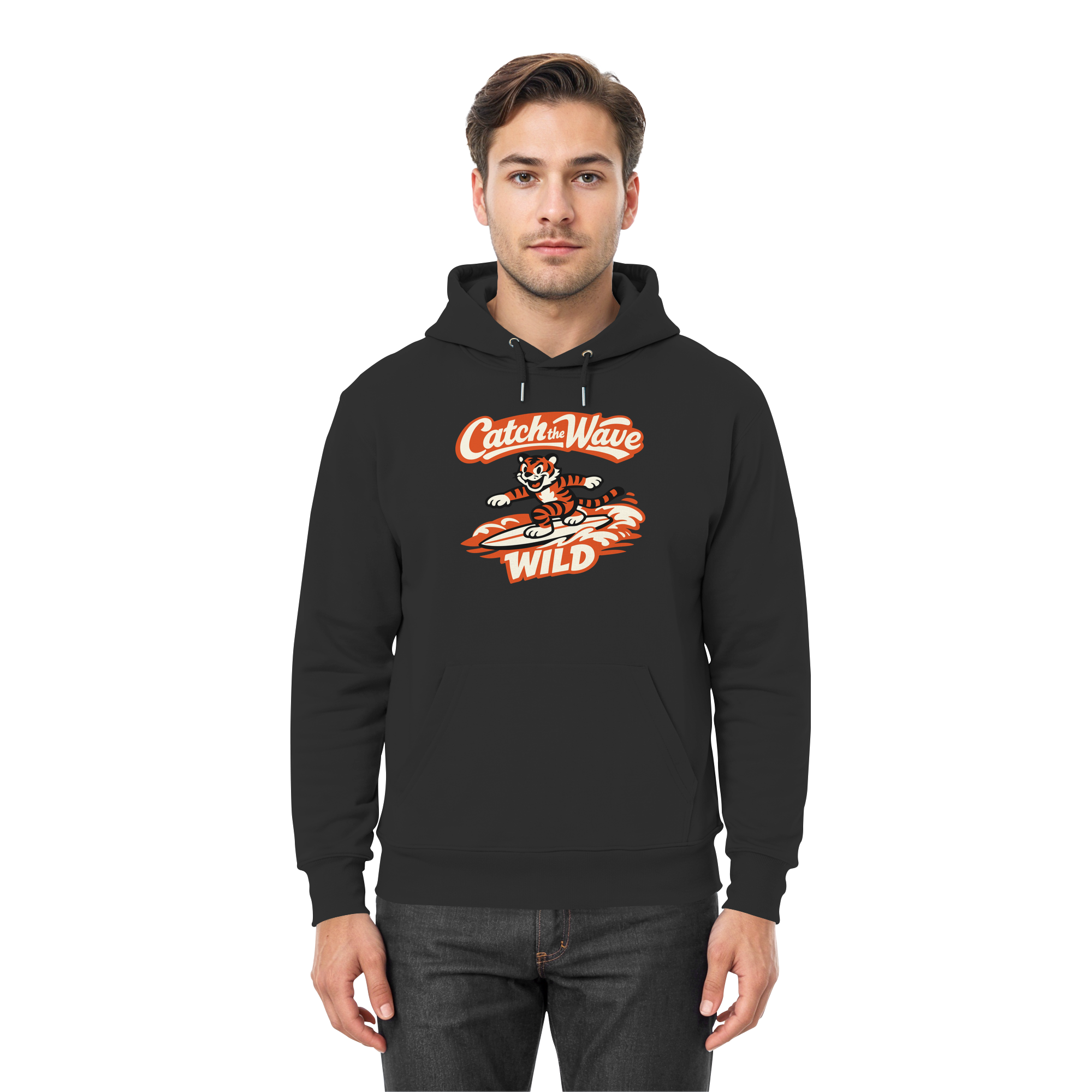 Catch the Wave Tiger – Vintage Surf Wildcat - Premium Unisex Hoodie