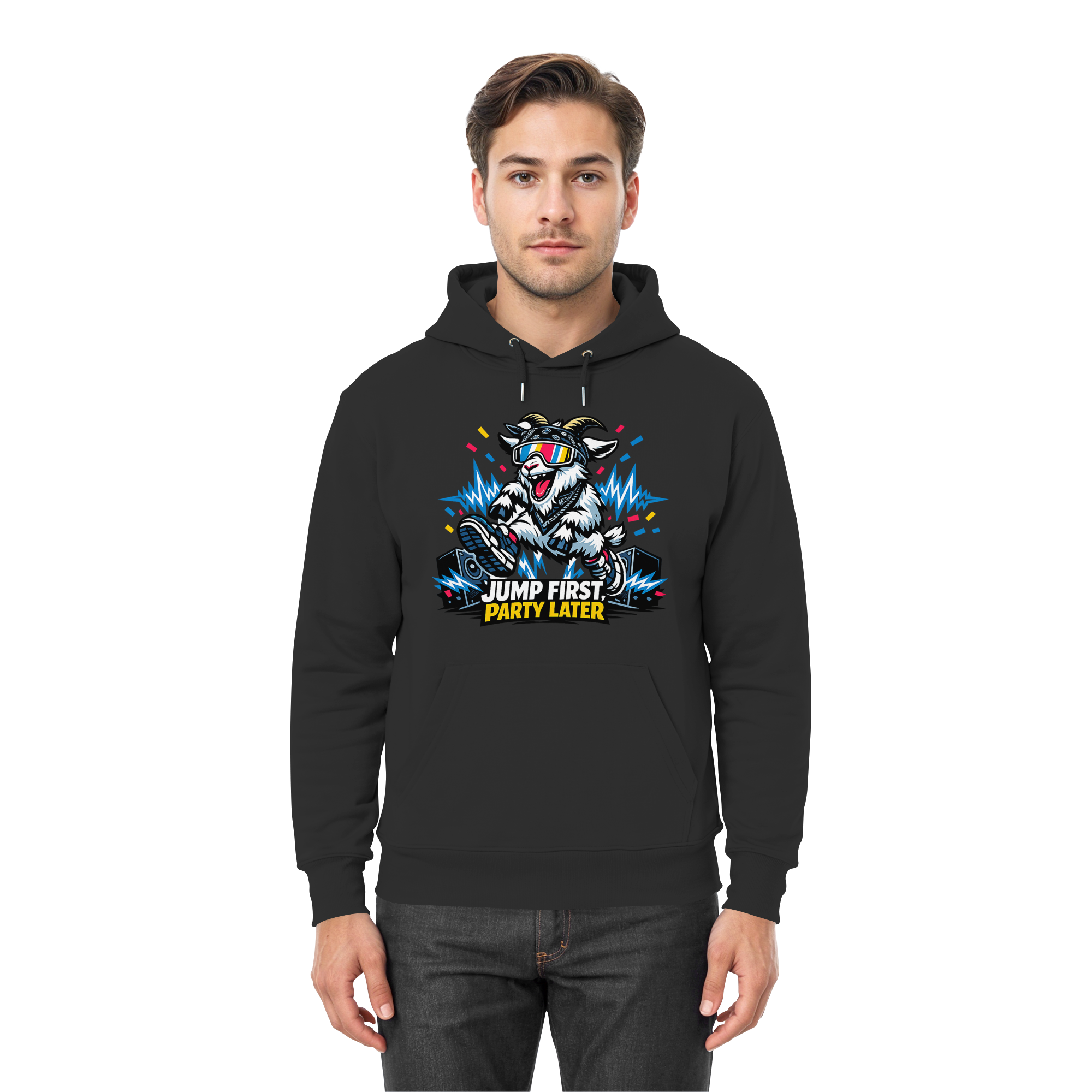 Jump First Party Later Ziege – Festival Goat - Premium Unisex Hoodie