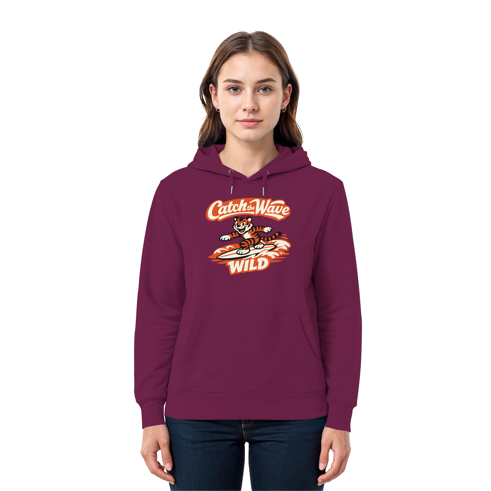 Catch the Wave Tiger – Vintage Surf Wildcat - Premium Unisex Hoodie