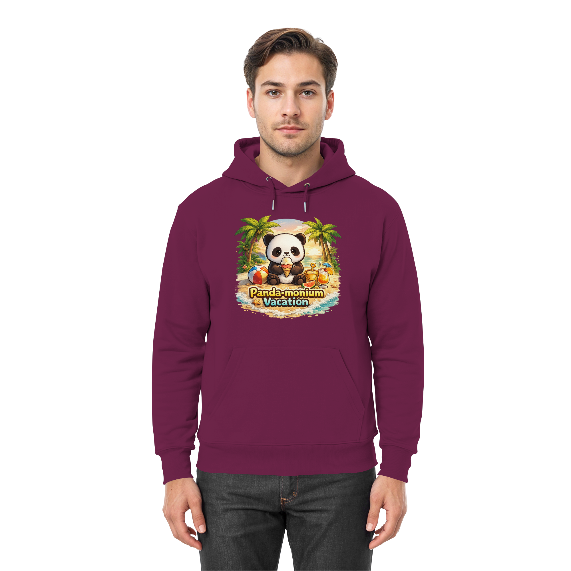 Panda-monium Vacation – Chilliger Strand Panda - Premium Unisex Hoodie