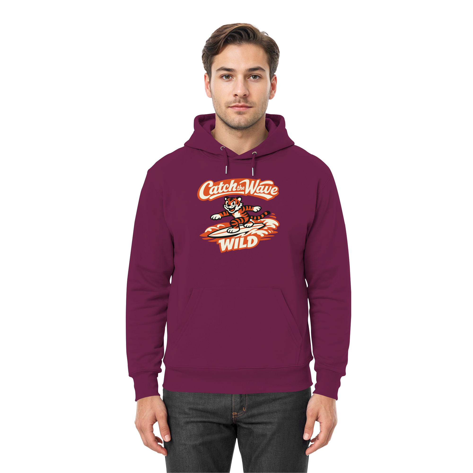 Catch the Wave Tiger – Vintage Surf Wildcat - Premium Unisex Hoodie