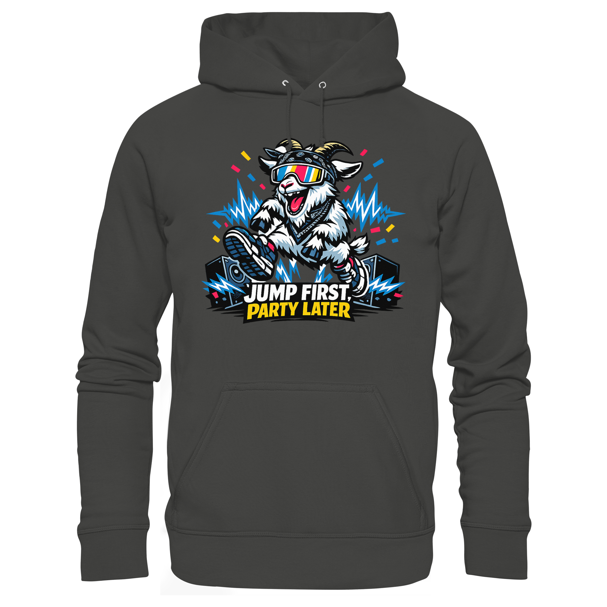 Jump First Party Later Ziege – Festival Goat - Premium Unisex Hoodie