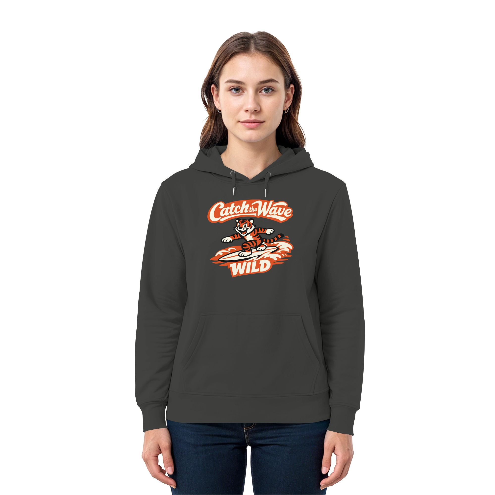 Catch the Wave Tiger – Vintage Surf Wildcat - Premium Unisex Hoodie
