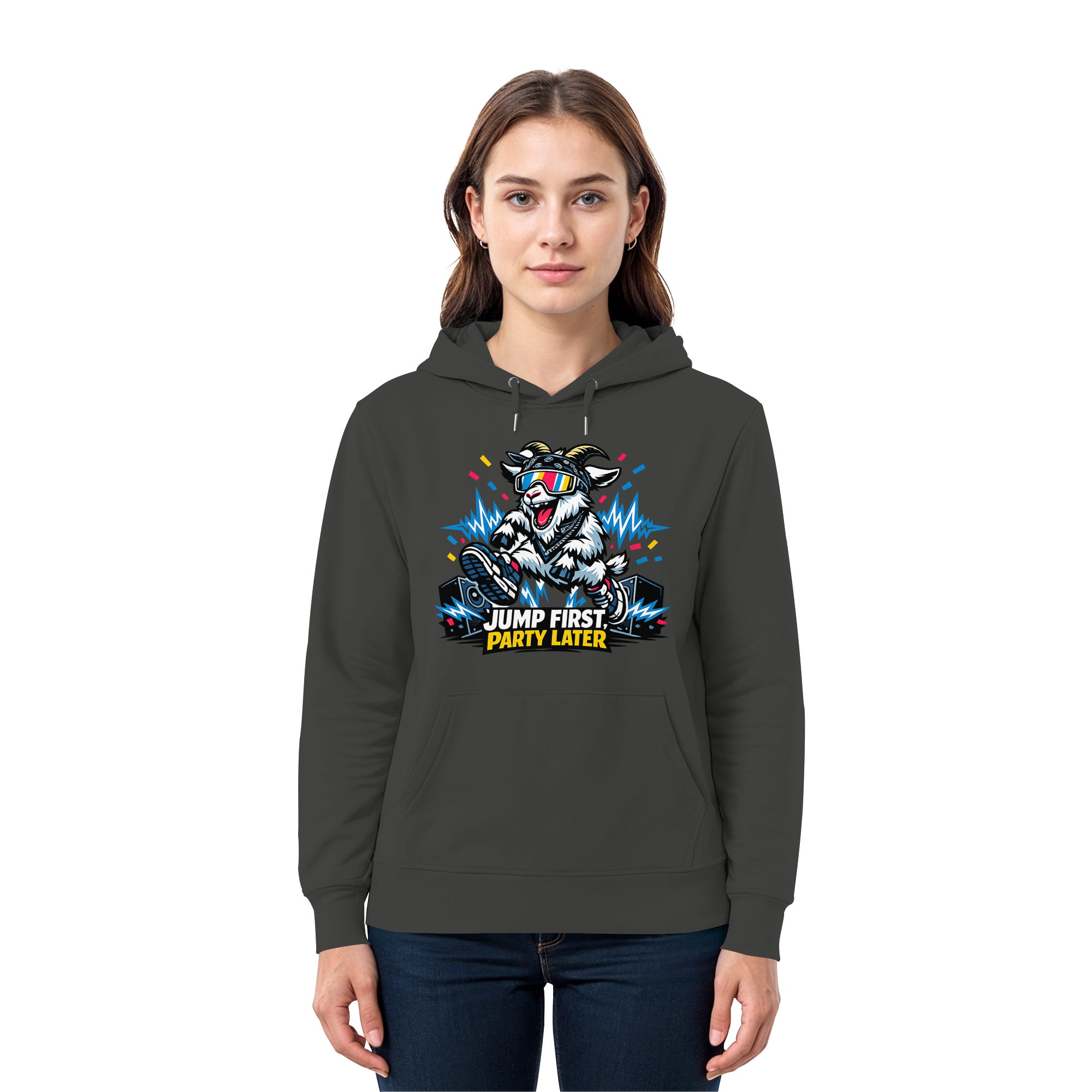 Jump First Party Later Ziege – Festival Goat - Premium Unisex Hoodie