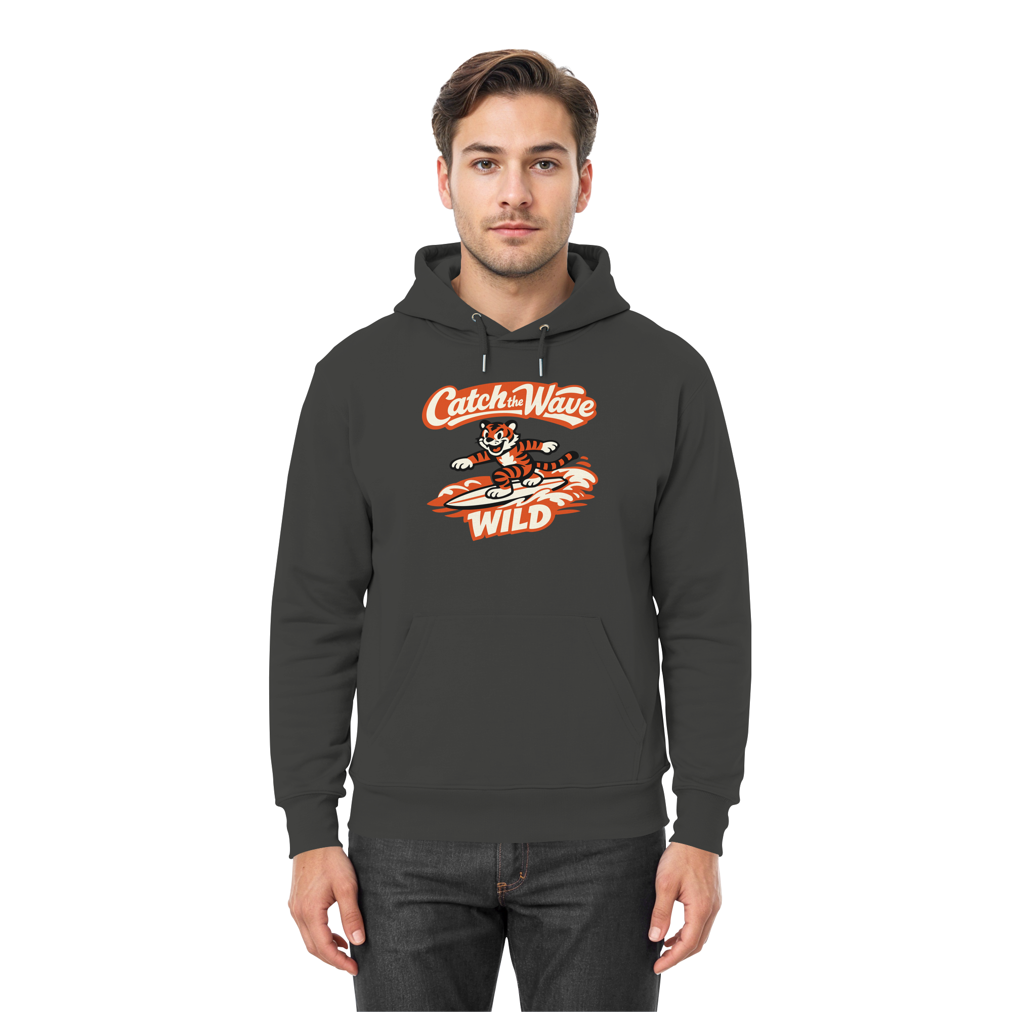 Catch the Wave Tiger – Vintage Surf Wildcat - Premium Unisex Hoodie