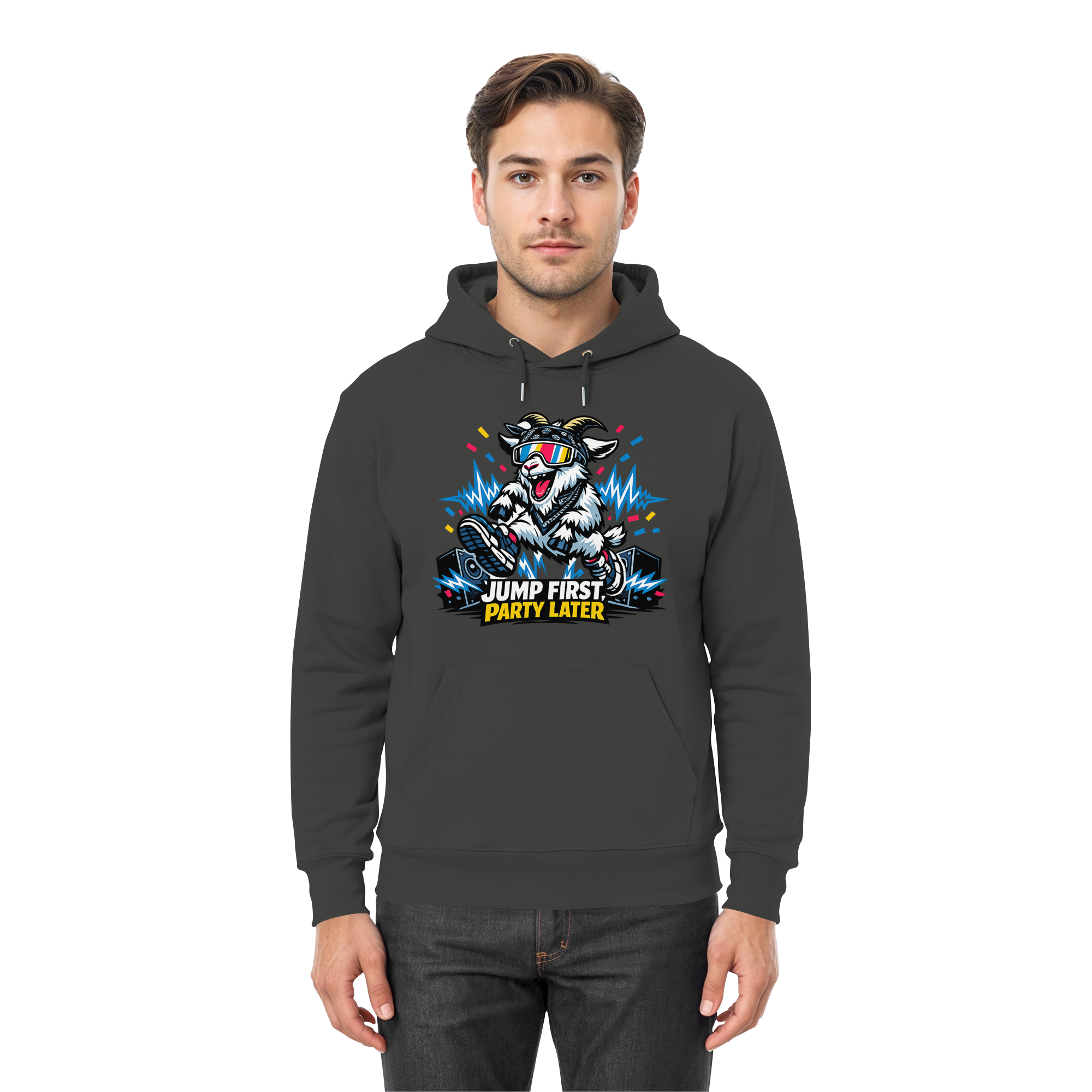Jump First Party Later Ziege – Festival Goat - Premium Unisex Hoodie